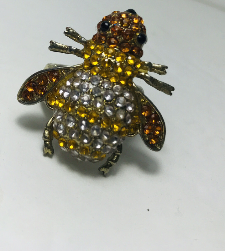 Bumble Bee Rhinestone Stretch Ring Expandable Ban… - image 1