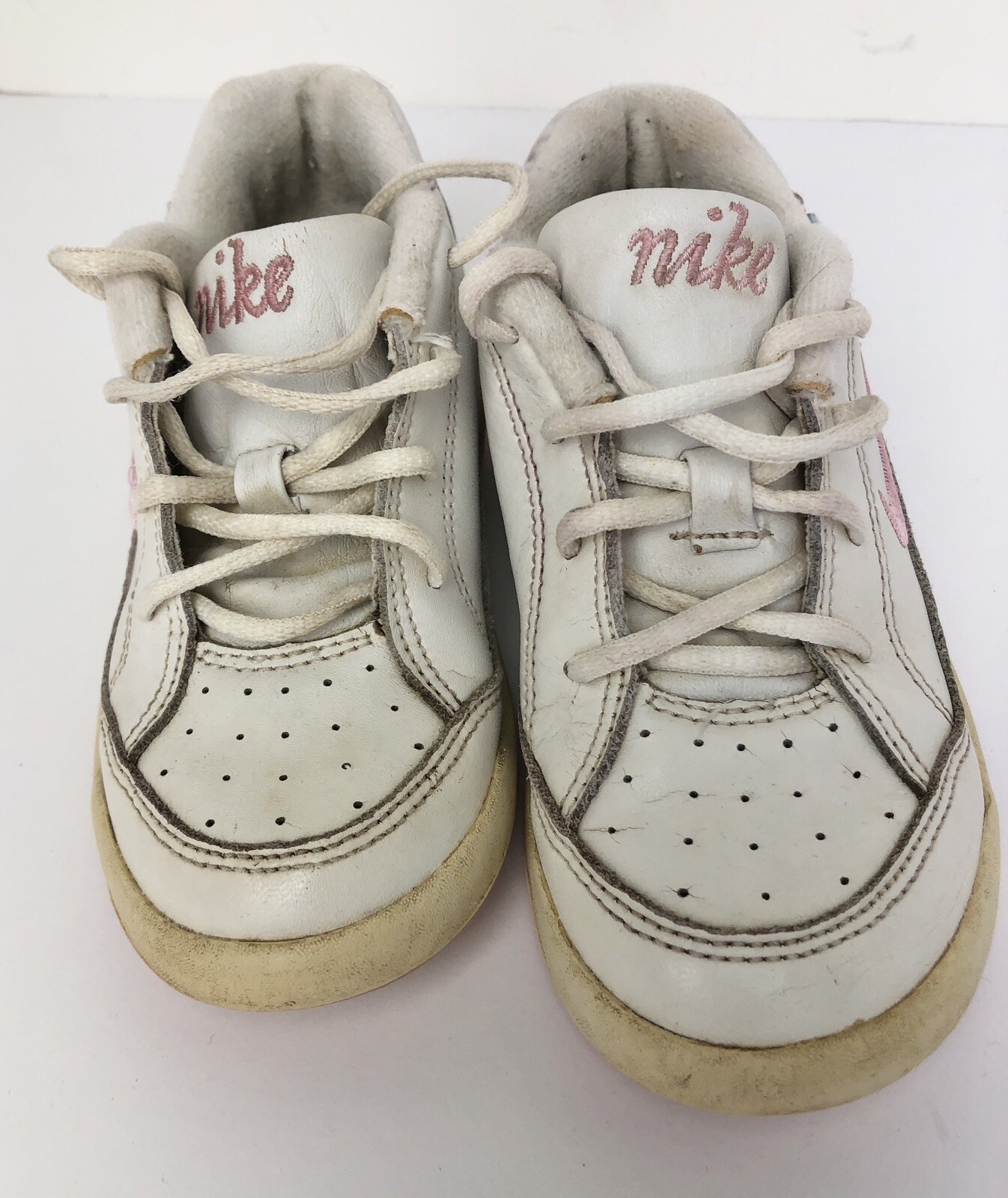 Nike size 10c Toddler Girls' Running Shoe Lace-Up White W/Pink Swoosh Some Wear thumbnail 5