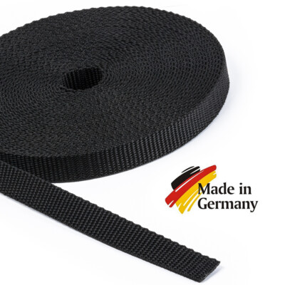 5m PP-Gurtband, Taschenband, Taschengurt - schwarz - 1,6mm stark, 15mm breit