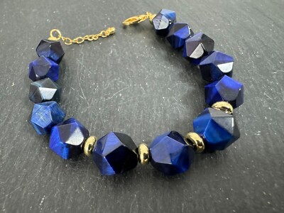 Tiegerauge Armband facettiert 11x12MM Blau 19+3 cm ca 117 CARAT & ZW Teile verg