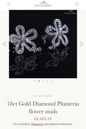 Pendientes de diamantes de 0,64 quilates de oro blanco de 18 quilates con dijes de flores de plumeria Cervin Blanc - Imagen 8 de 12