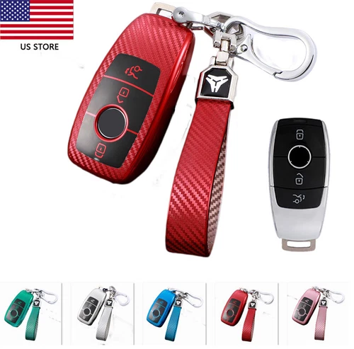 Carbon Fiber Car Key Case Cover Keychain Rmote Key Fob Fit Mercedes-Benz A C E S
