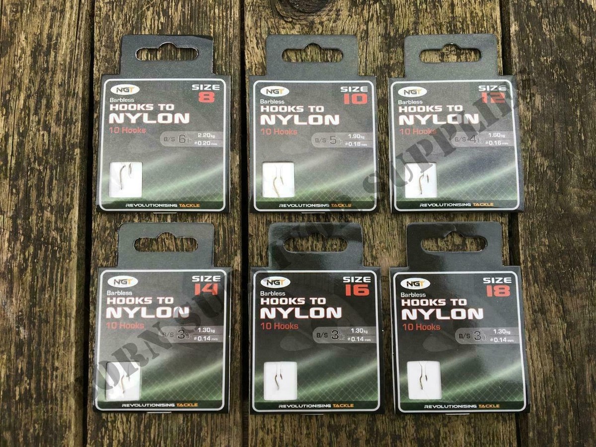 NGT BARBLESS HOOKS TO NYLON (10 Pack) Lengths Links Coarse