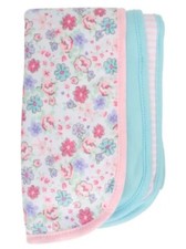 Gerber Terry Lined Burp Cloths, Baby Girl, Flowers, Solid, Stripes, Qty 3