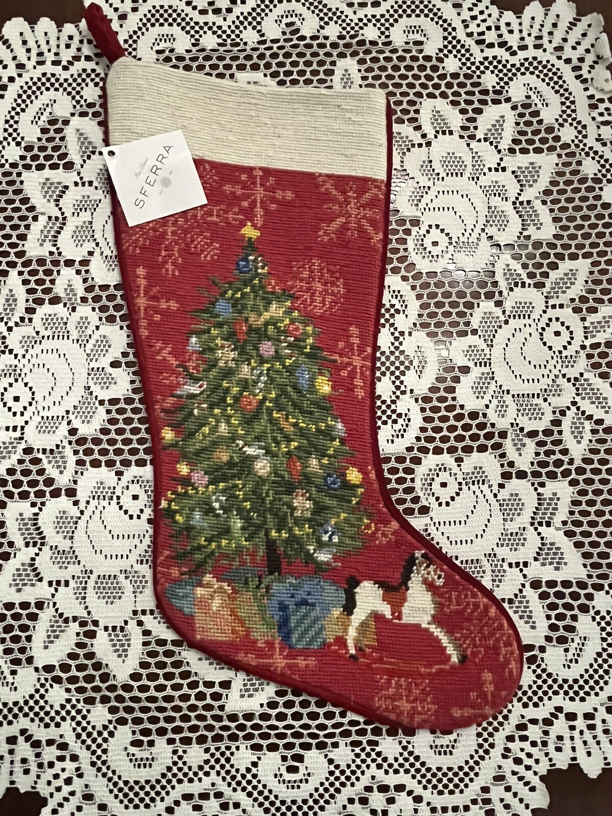 22x9 I HAVE LOTS of SFERRA Needlepoint Christmas Stockings Red Tree
