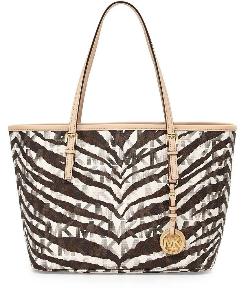 Michael Kors Medium WHITE TIGER Jet Set Travel Tote Gold Metal