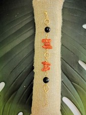 BRACCIALE IN ARGENTO PLACCATO ORO CON CORALLO DI TORRE DEL GRECO ED ONICE