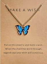 Cute Butterfly Pendant Necklace Jewelry Gifts For Women Teen Girls Gold Blue