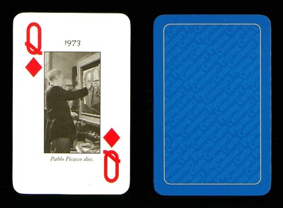 1 x Spielkarte 1973 Pablo Picasso stirbt Maler Künstler Blue Queen Diamonds Q2
