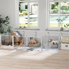 8 Panel Dog Playpen Fence Transparent Acrylic Large Pet Fence Animal Cage w/ Pad