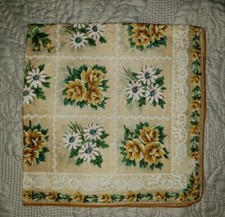 Vintage Daisy Flower Bouquet Printed Cotton Handkerchief with GoldYellow Border
