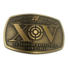 Vintage 1993 US Olympics Shooting Team Brass Belt Buckle 15 Years Of Excellence