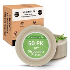 50 Pack Disposable O Paper Plates 10 Inch Sturdy & Heavy Duty Plates | Pfas Fr