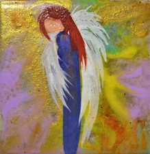 Angel of Abundance on Ceramic Tile Magnet Art by Rain Crow