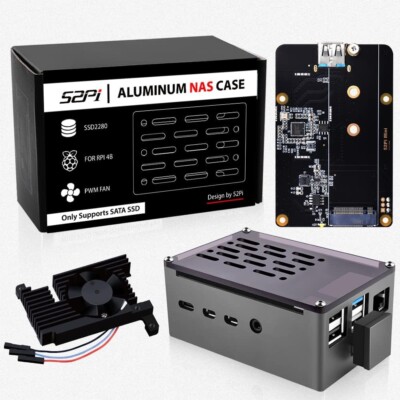 GeeeKPi ALUMINUM NAS CASE W/ PWM FAN FOR RASPBERRY Pi4 MODEL B ONLY
