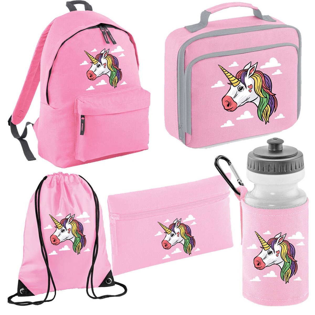 Water Bottle Unicorn Backpack With Matching Lunch Box Back To