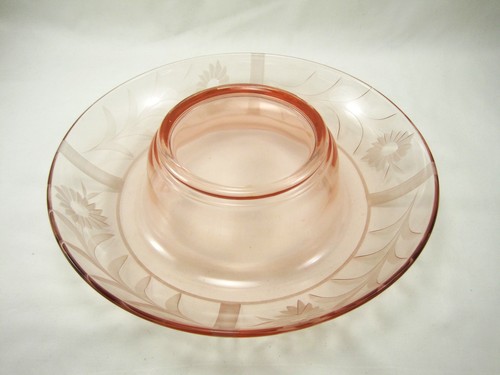 PINK DEPRESSION ETCHED GLASS CANDY CONSOLE BOWL VINTAGE DISH ROLLED EDGE XLNT!! - Picture 7 of 10