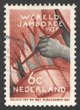 Netherlands 1937, Scouting, World Jamboree, Drums, Flags, 6 cent used, VF