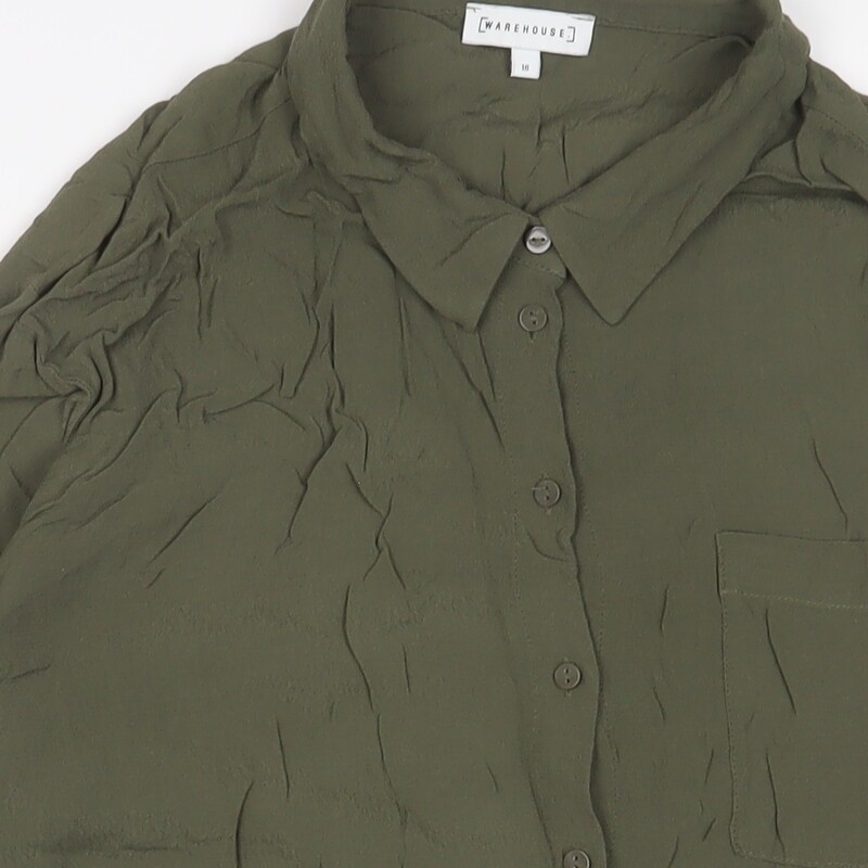 Warehouse Womens Green Viscose Basic Button-Up Si… - image 5