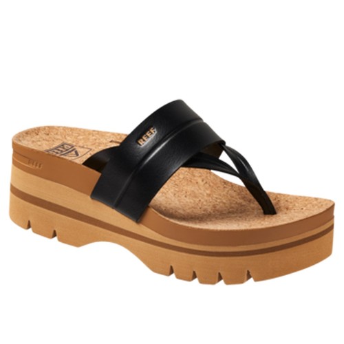 Reef CJ5822 Women's Vista Higher Savanah Black/Tan Comfort Platform Thong Sandal
