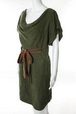 New NWT Women's XS VINCE CAMUTO Army Green Belted Short Sleeve Cowl Neck Dress