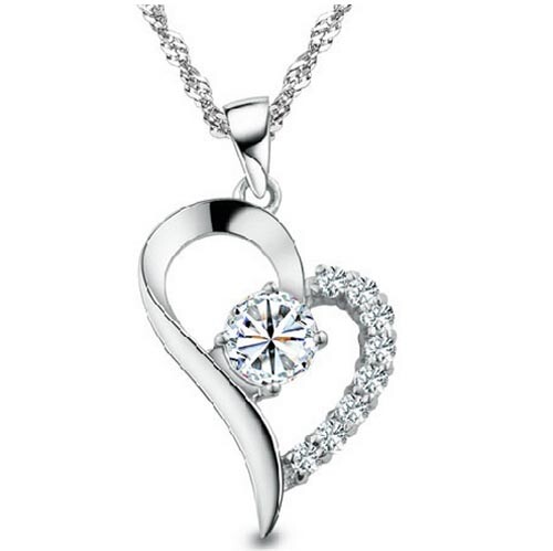 1CT Diamond Heart Necklace 925 Sterling Silver S925 MOM GF Love Her 