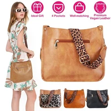 Women's Leather Organizer Purse Shoulder Bag Multiple Pockets Cross Body Handbag