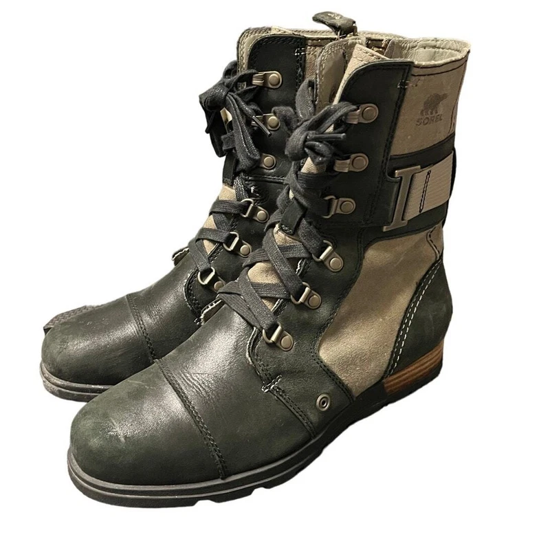 sorel major carly lace up leather canvas boots