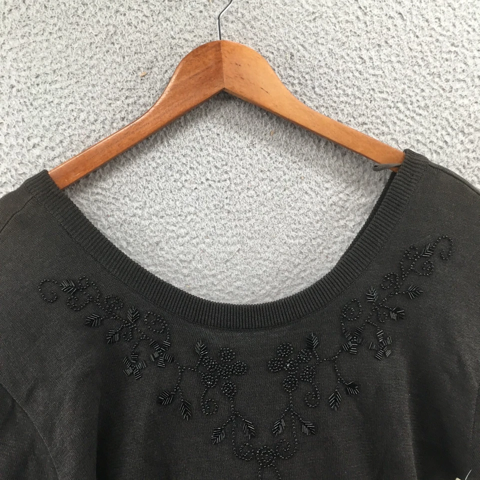 Nina Piccalino Sweater Dress Womens 10 Brown Cotton Blend Knit Beaded V-Neck - Image 2 of 4