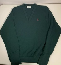 Izod Vintage Vneck Long Sleeved Men's Green Sweater Large Preppy Made In USA