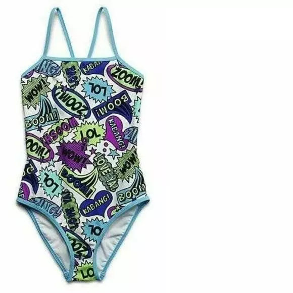Girls Swimsuit Joe Boxer 1 Pc Blue Comic Book Swim Bathing Suit