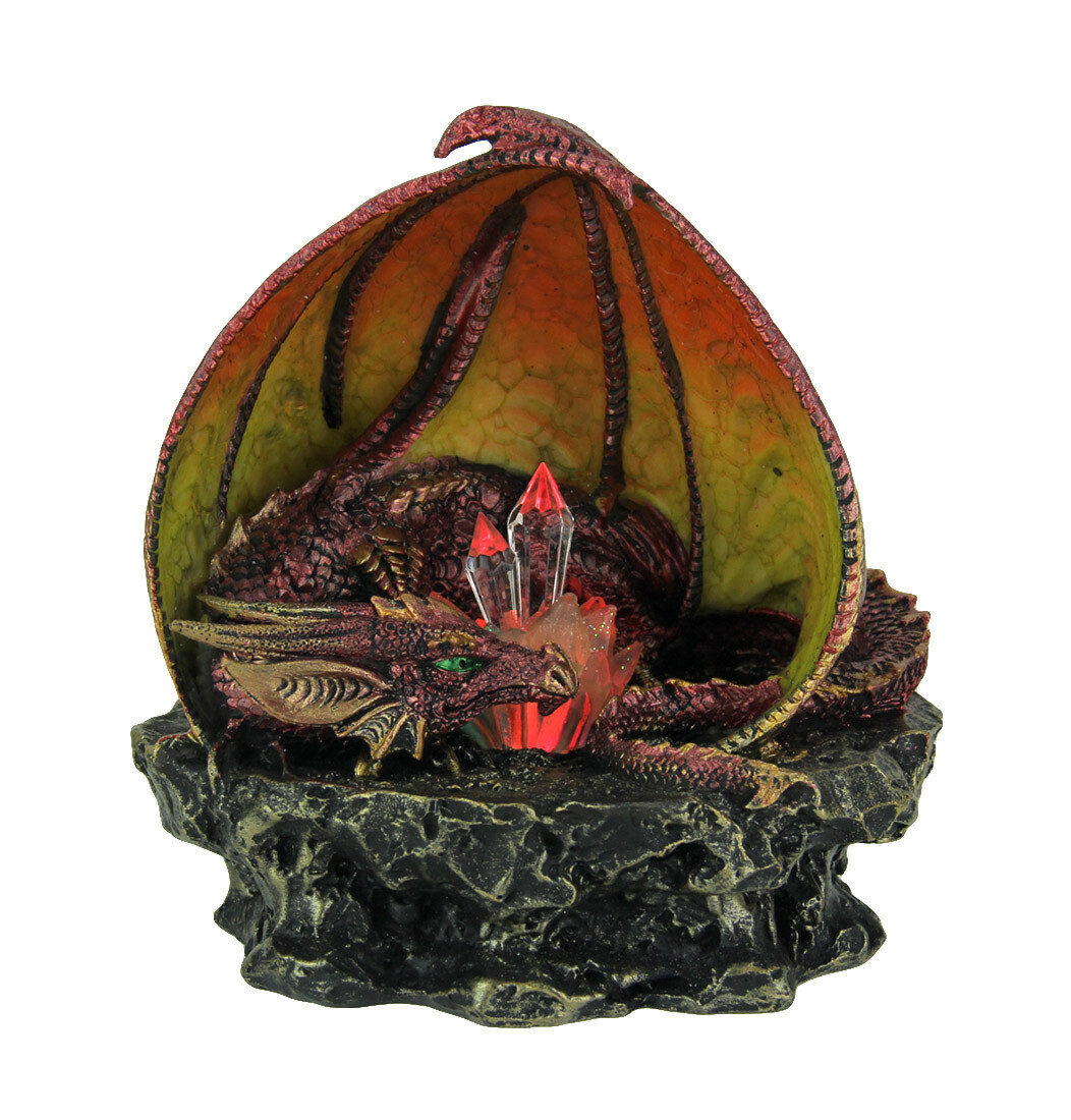 Zeckos Protective Red Dragon Guarding Color Changing LED Crystals Statue