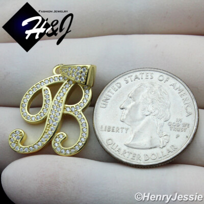 Ciondolo Argento 925 Placcato Oro Con CZ Lettera A Iniziale 3D: Gioiello Unisex Bling Hip-hop - Foto 2