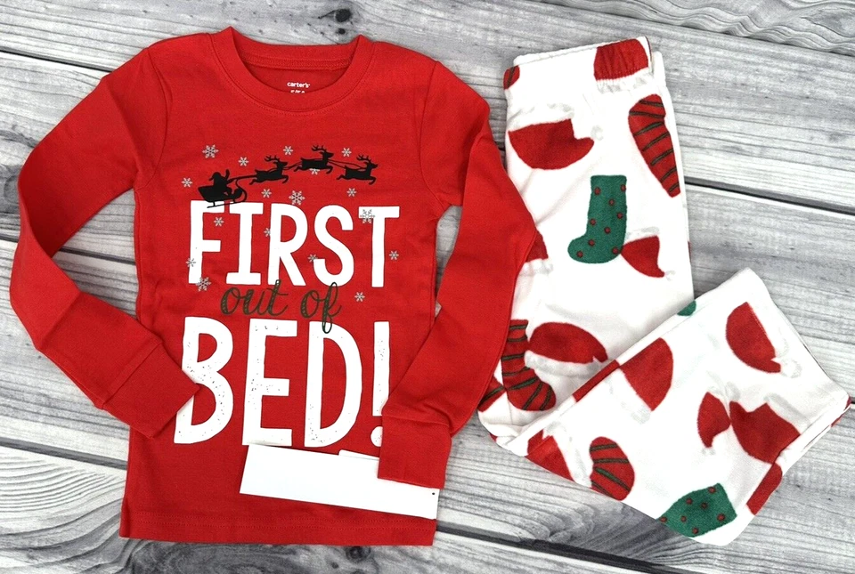 PIJAMA NAVIDAD CARTERS FIRST OUT OF BED NIÑO O NIÑA TALLA 5 ROJO/BLANCO Foto 2 de 4