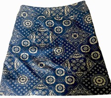 Talbots Womens 4P 4 Petite Blue White Floral Tile Print A Line Cotton Skirt