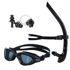 Swim Snorkel for Lap Swimming Set,Includes Black snorkel black goggles
