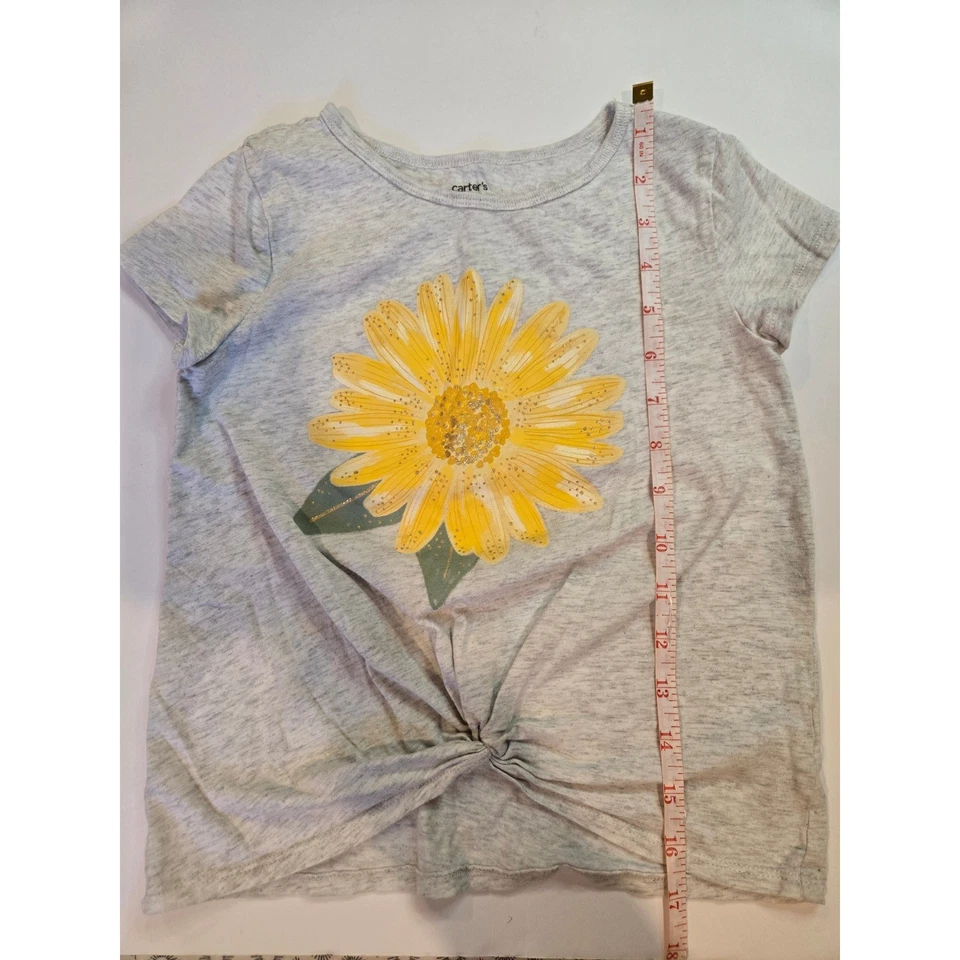 Camiseta Carter's Niños Gris Dobladillo Retorcido Amarillo Girasol Gráfico Talla 7/7A Foto 3 de 4