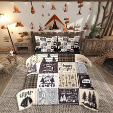 Camper Queen Comforter Set 7 Piece for Bunk Travel Trailers,Rustic Plaid Camp...
