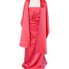VTG 90s Cache Pink Satin Strapless Ruched Evening Gown Shawl Formal Prom Y2K
