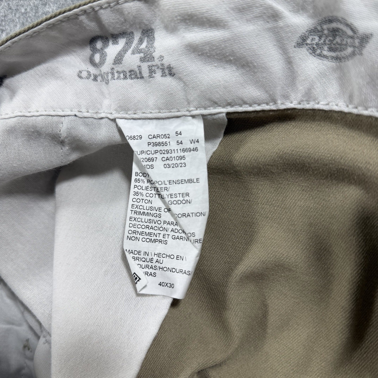 Dickies 874 Pants Mens 40x30 Khaki Original Fit Canvas Straight Leg Workwear thumbnail 8