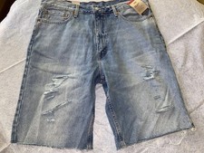 Levi's Mens 469 SZ 31 Loose Fit 11" Cutoff Shorts Light Blue Wash Distressed