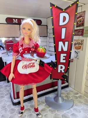 DINER Sign Barbie Retro Diner 1:6 Scale Coca-Cola Matches Booth Soda Shop Set