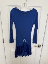 Dance America D607 Full Fringe Dress, Blue, S