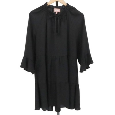 knee length dresses for ladies Hayden Long Sleeve Plunge Mini Dress / Black | Meshki main image 0