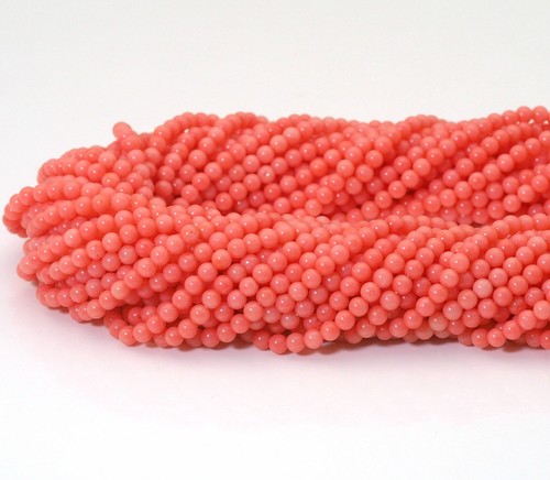 Pink Coral Round Smooth Beads, Sku#U1483 - Afbeelding 2 van 4