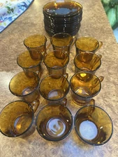 Duralex Amber Brown Glass Espresso Cup Saucer Set 12 Servings, 24 Pieces