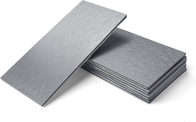 100-Pieces Peel and Stick Tile Kitchen Backsplash Metal Wall Tiles, Brushed Alum