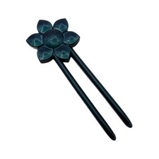 Vintage Style Teal Floral Hair Stick Double Prong Decorative Hairpin