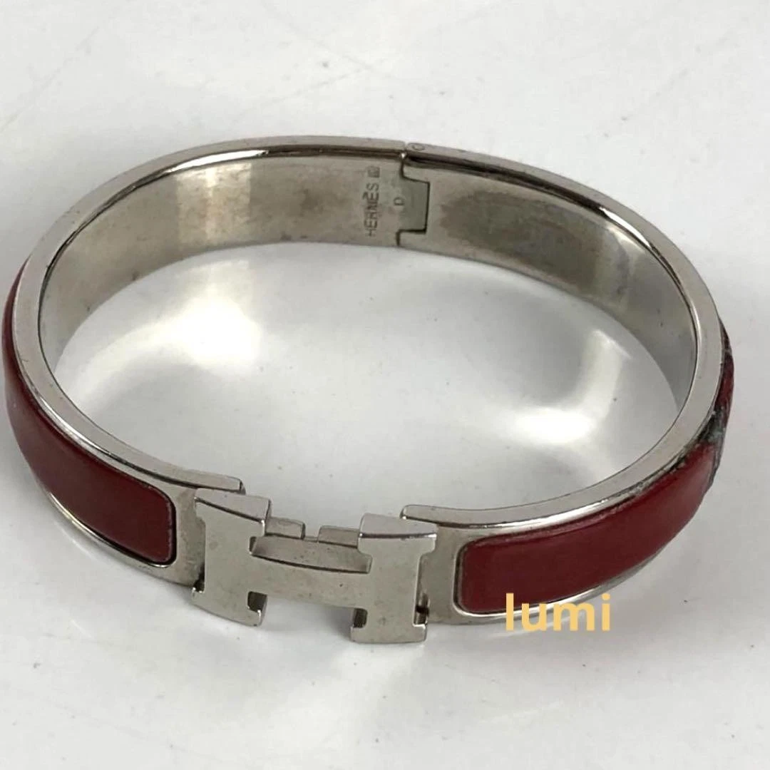 HERMÈS Bracciale HERMES Clic Clac Argento Rosso Pelle Bracciale Donna