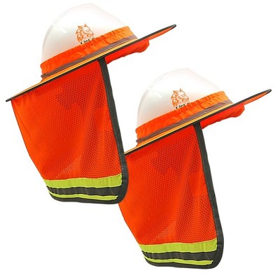 High-Visibility Orange Reflective Full-Brim Hard Hat with Mesh Sun Visor & Neck